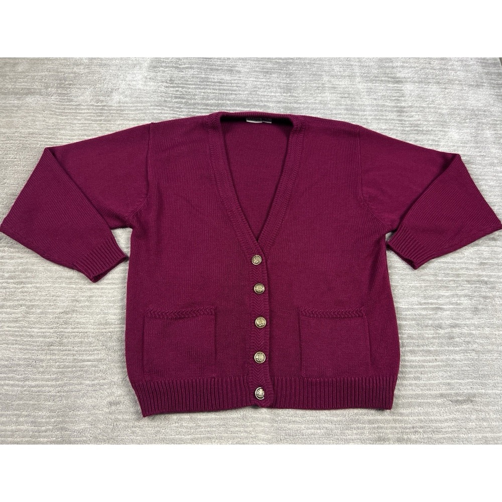 Classic Elements Sweater Womens Medium Red Cardigan Acrylic Pockets 90s Casual